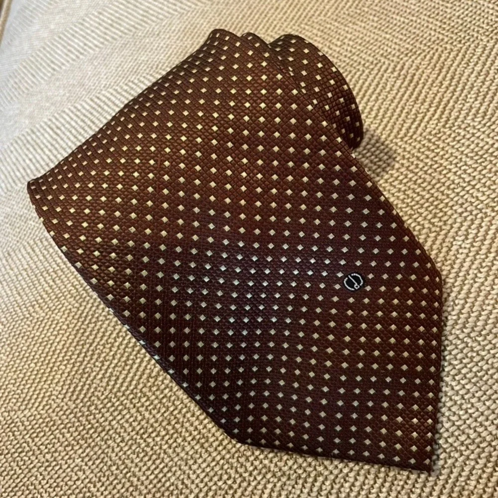 Dunhill Silk Tie Mens Brown Gold Geometric Diamond Designer Luxury Dapper Office